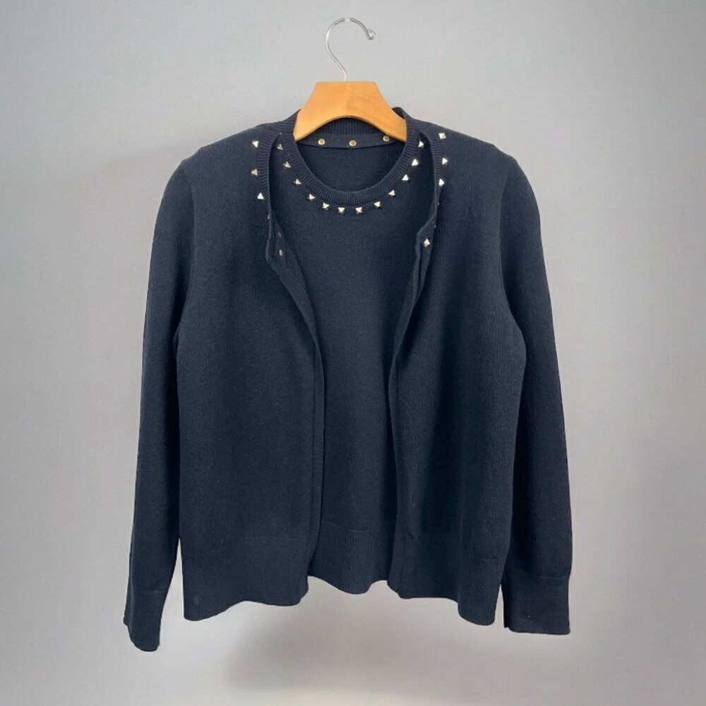 Black Cashmere Wool Blend Connected Twinset w/ Pyramid Stud Trim Size S